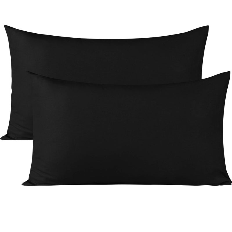 BEDSUM Microfiber Queen Pillowcases Set of 2, Soft Wrinkle Resistant and Easy Care Pillow Cases with Envelope Closure for Kids, 20x30 inches, Black - Image 1